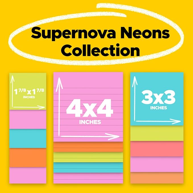 Post-it Super Sticky Notes Multi-Size Supernova Neons | Lined | Double Sticking - Image 2
