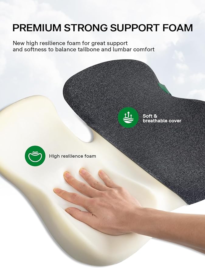 Seat Cushion, SC 100B Seat Cushions for Office Chairs, Car Seat, Wheelchair - Sciatica & Tailbone & Coccyx Pain Relief Pillow for Driver Sedentary People（Size:17 * 14.6 * 3.54 in-Black-DeskLoop Office
