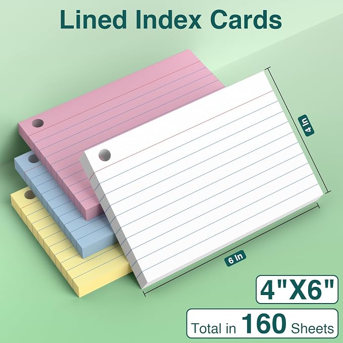 Index Cards 4x6 with Ring, 160 Sheets, Ruled Colored Flash Cards - Image 3