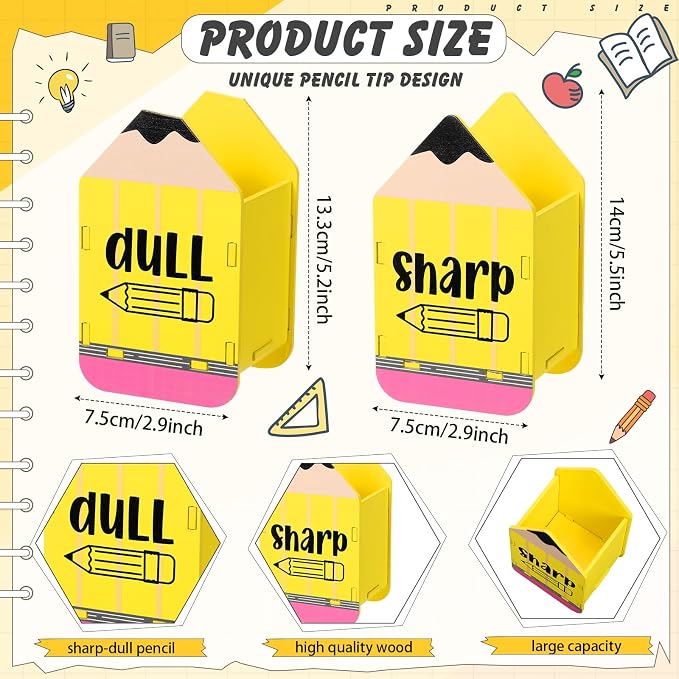 DoubleFill 2 Pcs Pencil Shaped Holder Sharp Dull Holder Wooden Dispenser Pencil - Image 2