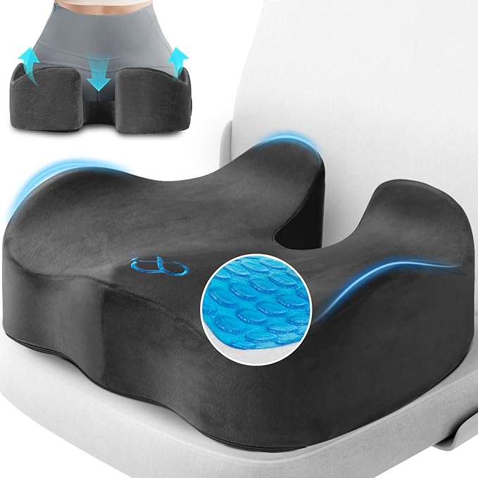 Seat Cushion, Gel Chair Cushions, Office Chair Cushions, Anti-Slip Bottom & Removable Cover Tailbone Pain Relief Cushion, Memory Foam Seat Cushion, 5.28 in Thick (Grey)-DeskLoop Office