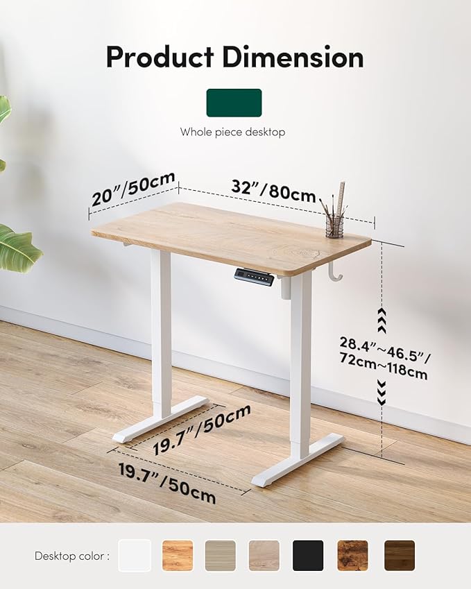 FEZIBO One-Piece Standing Desk Adjustable Height Stand up Home Office Desk, 32x24 Inch Electric Standing Computer Desk, with 4 Memory Presets, Fixable casters, Maple-DeskLoop Office