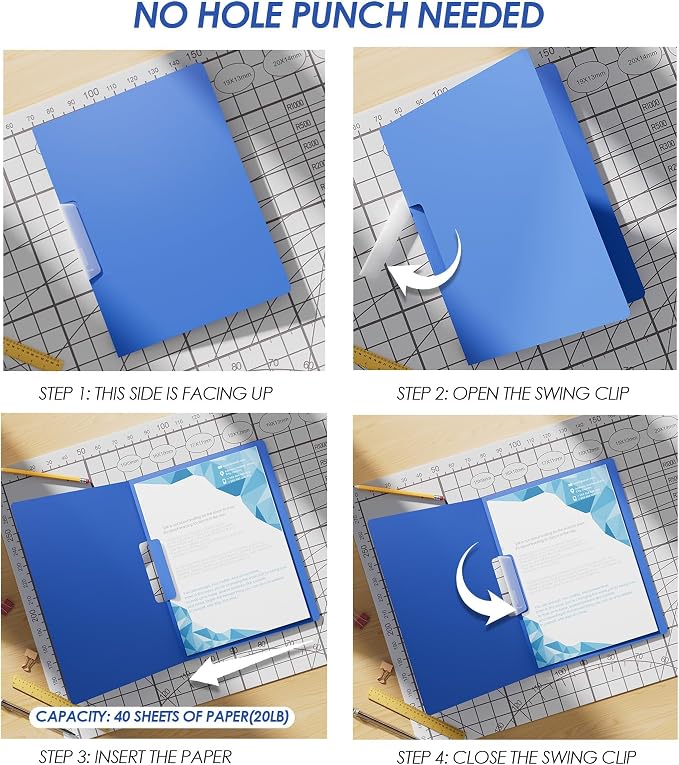 5 Pack Lightweight Swing Clip Report Covers, 9×12 Letter Size, 40 Sheet Capacity - Image 2
