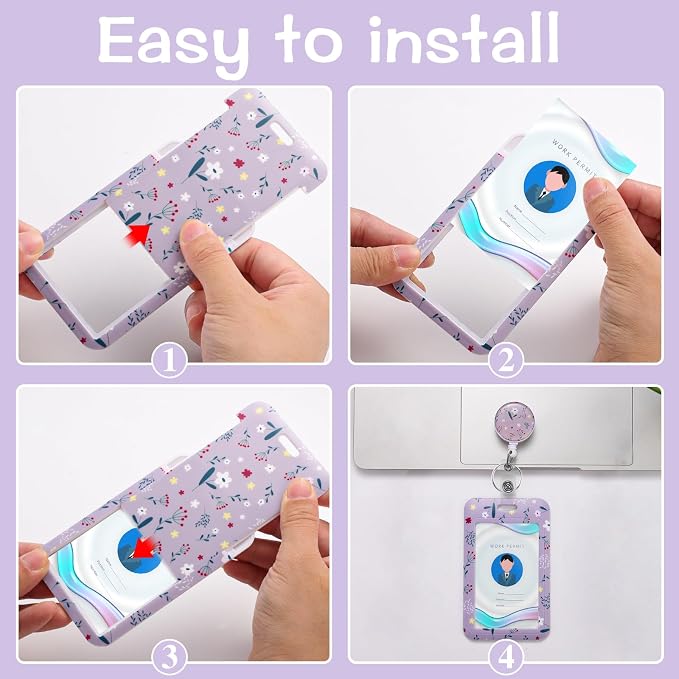 3 Set Badge Holder with Retractable Reel, Flower Pattern Retractable ID Badge - Image 4