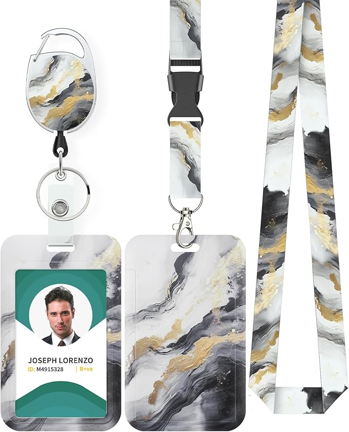 Uniclife Marbling Sliding Badge Holder Black & White Marble Pattern Plastic by UnicLife