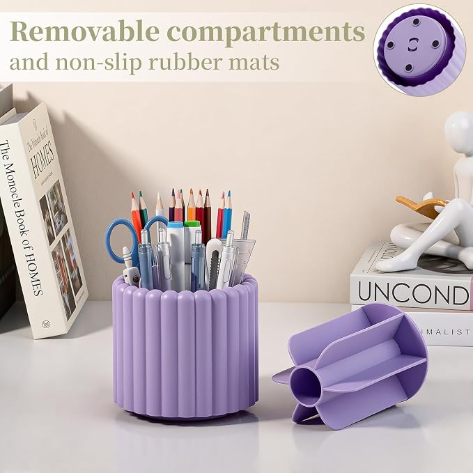 Anyoifax 360° Rotating Pen Holder 7 Slots Desk Organizer Removable Pencil Cup - Image 2