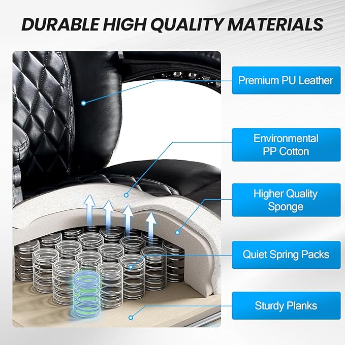 Lumbar Massage Office Chair, 500LBS Big and Tall Office Chair, Heavy Duty Ergonomic Executive Reclining Chair with High Back and Lumbar Support, Black-DeskLoop Office