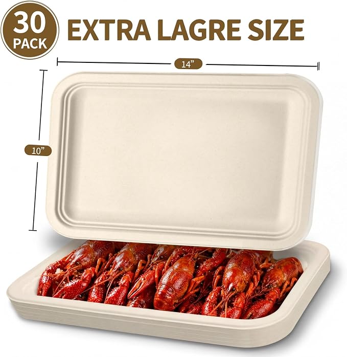 30Pack Compostable Food Trays 14 Inch Large Paper Plates Heavy Duty Disposable - Image 2