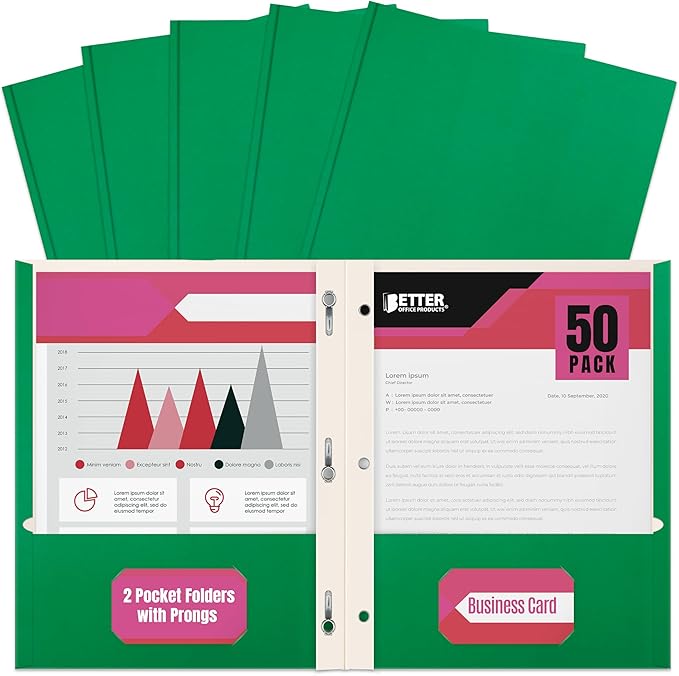 Better Office Products Green Paper 2 Pocket Folders by BetterOfficeProducts