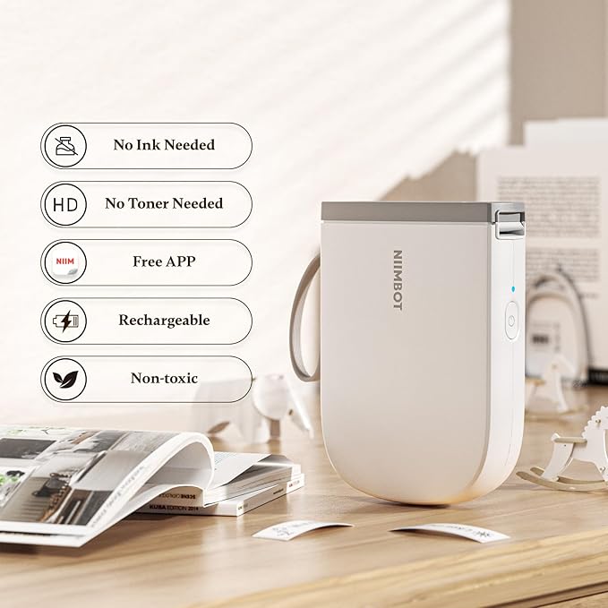 NIIMBOT Label Maker with Tape D11 0.5 Inch Bluetooth 300 DPI Portable Label Printer Rechargeable White-DeskLoop Office