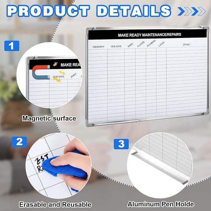 Lincia Make Ready Maintenance/Repairs Dry Erase Whiteboard Magnetic Dry Erase - Image 3