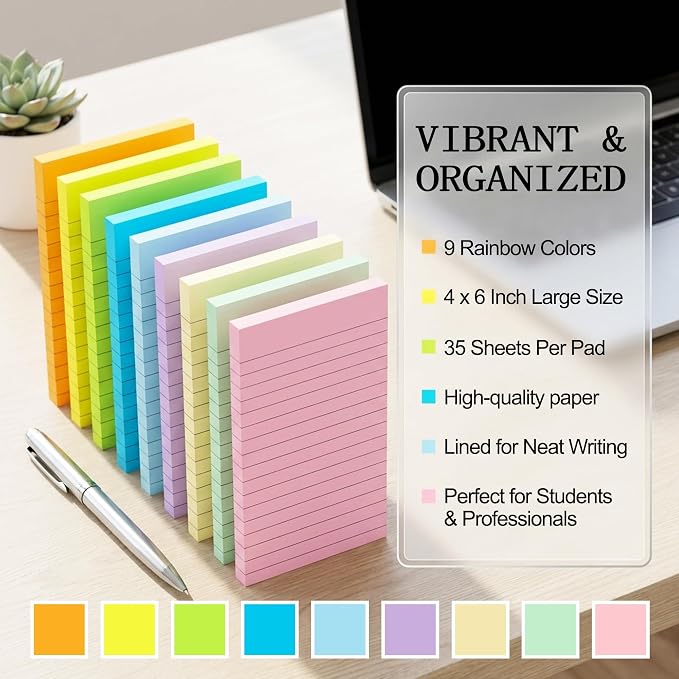 BOKUGE Lined Sticky Notes 4x6 in, Strong Adhesive Self Stick Note Pads - Image 2