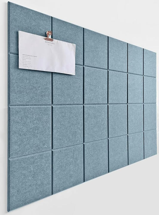 Cork Board 24 x36 Alternative - 6 Pack Felt Wall Tiles with Safe Removable Adhesive Tabs, Cork Boards for Walls Home Office Pin Board Tack Board Cork Board - Gray Blue-DeskLoop Office