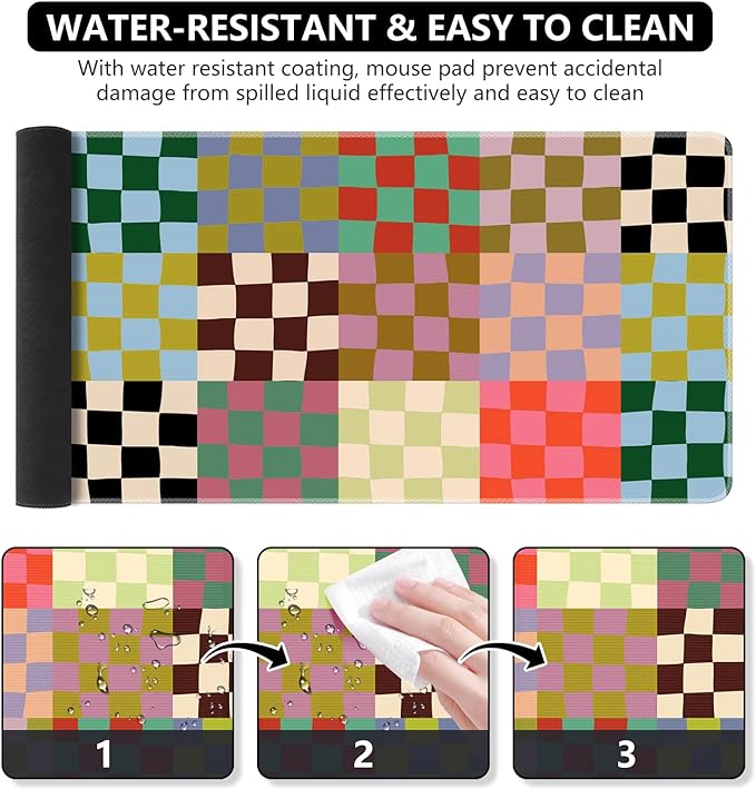 iCasso Checkered Desk Mat, Cute XXL Large Mouse Pad - Image 4
