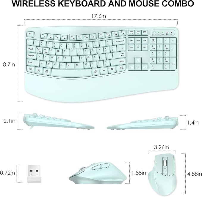 Wireless Keyboard and Mouse Combo, 2.4G Full Size Wave Keys Ergonomic Keyboard - Image 8