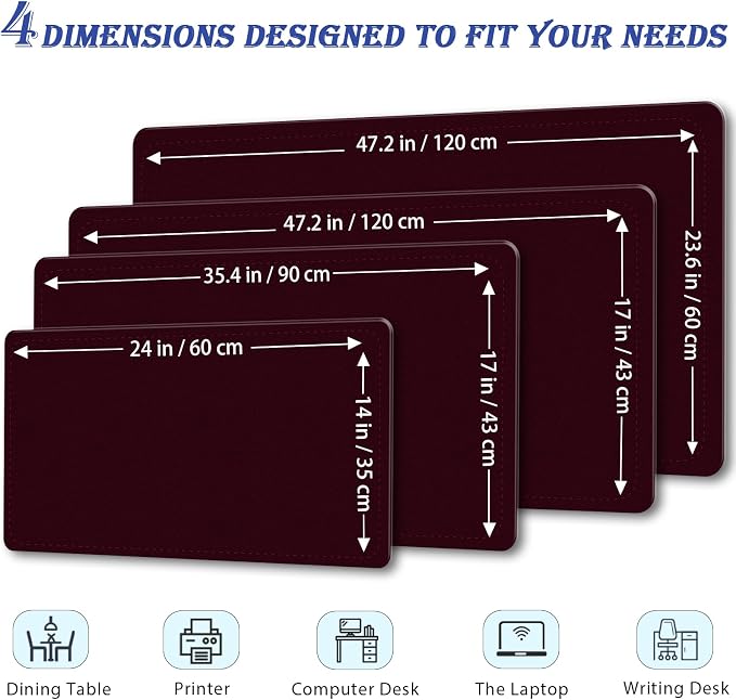 Large Desk Mat 35.4" x 17", PU Leather Desk Pad Protector, Non-Slip Large Mouse - Image 2