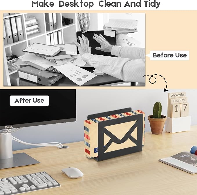 Desktop Metal Mail Holder, Modern Black Letter Organizer - Image 5