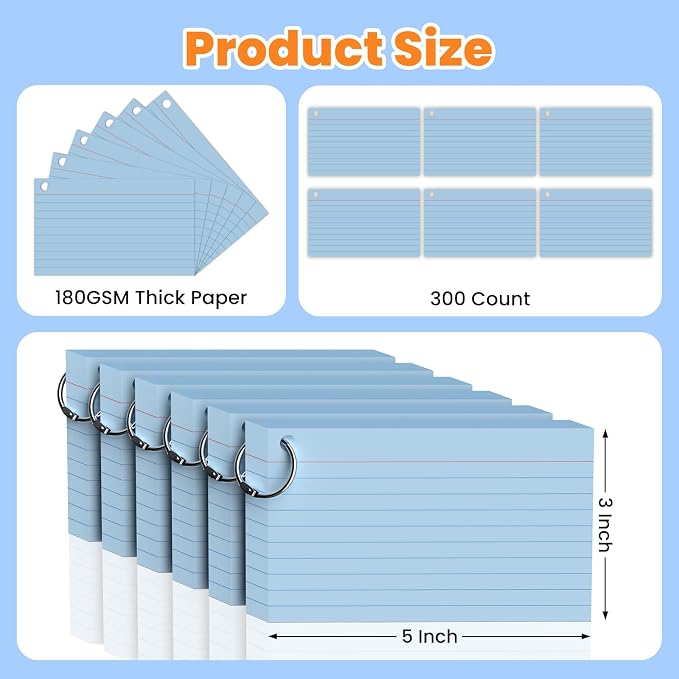 300 Count Blue Index Cards 3x5 Inch - Image 2