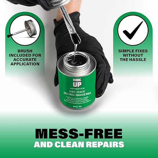 HOOK UP Adhesives Vinyl Contact Cement, Glue 4oz Waterproof, Fast-Drying Repair Adhesive for Pools, Inflatables, PVC, Air Mattresses, PVC Pipes, Tarps, Boats, Rafts, Upholstery Strong Bond, Cement-DeskLoop Office
