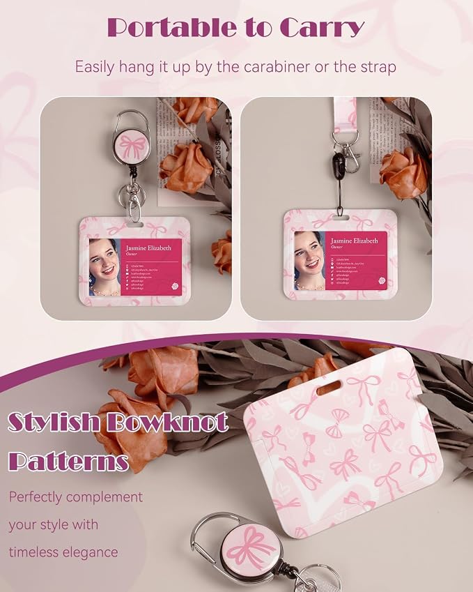 Uniclife Fashionable Sliding Badge Holder Bowknot Pattern Plastic Card Holder - Image 3