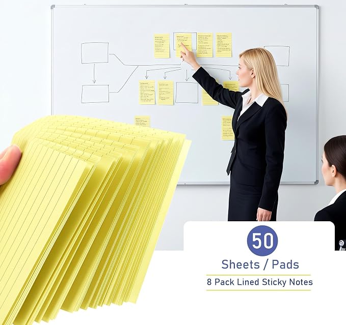 8 Pack Lined Sticky Notes, 3x5 Inches Yellow Large Notepads, Peel-Off Cleanly - Image 2