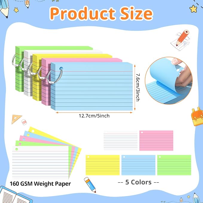 Index Cards 3x5 Inches, Colored Flash Cards - Image 2