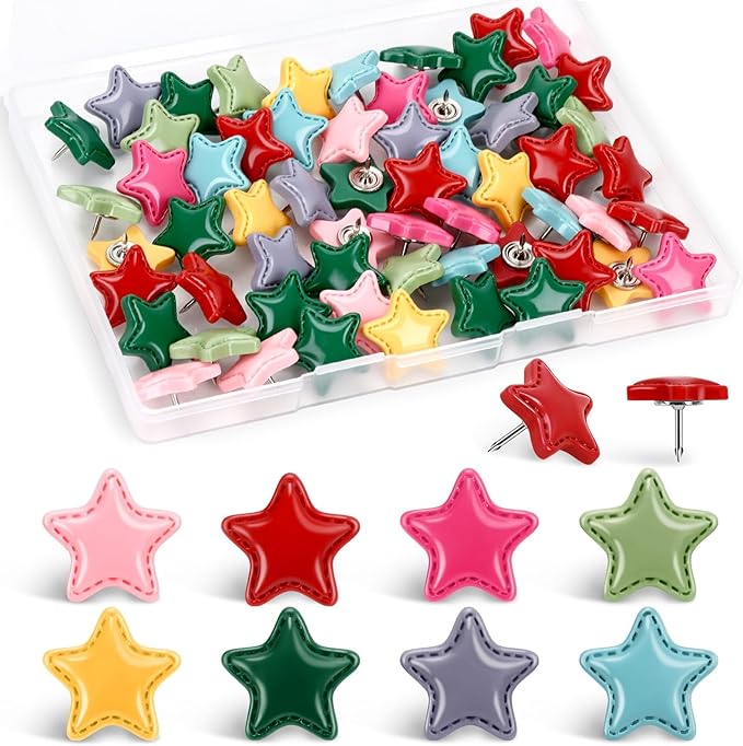 JANYUN 60Pack Star Push Pins Colorful Decorative Board Thumb Tacks | Plastic by JANYUN