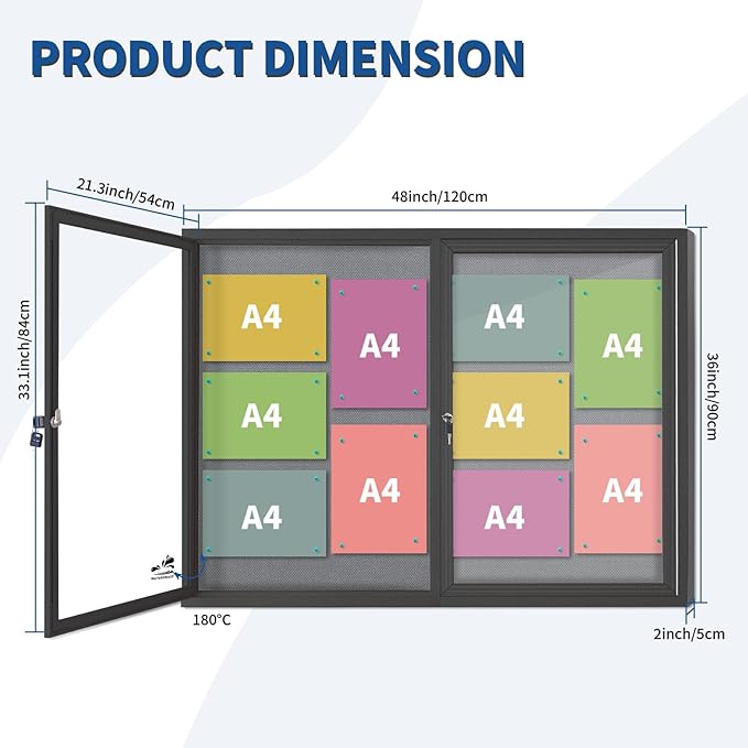 Weatherproof Enclosed Bulletin Board 44x32 Inch, Lockable Wall-Mounted Outdoor Grey Felt Noticeboard, Aluminum Frame Weather-Resistant Display Case for Office, School, Community-DeskLoop Office