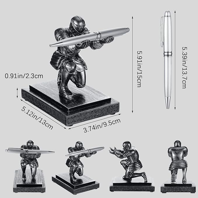Spakon Knight Pen Holder with 2 Pens Resin Desk Organizers and Accessories Funny Executive Pen Stand Fancy Cool Office Gadgets Cool Desk Decorations for Men Home Supplies(Classic,Iron)-DeskLoop Office