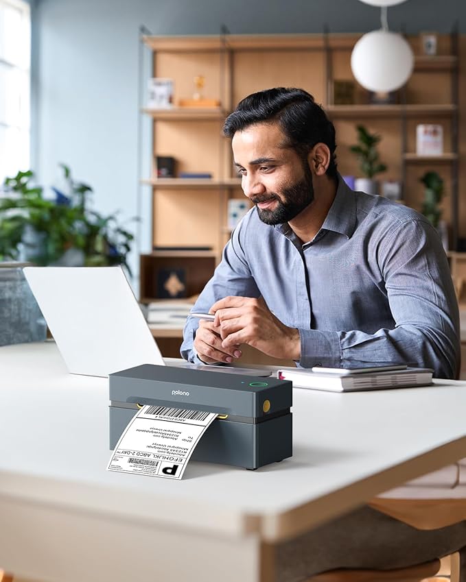 POLONO Bluetooth Thermal Shipping Label Printer, Wireless 4x6 Shipping Label Printer for Small Business, Support iOS, Android, Windows and Mac, Compatible with Amazon, Ebay, Shopify, Etsy, USPS (Grey)-DeskLoop Office