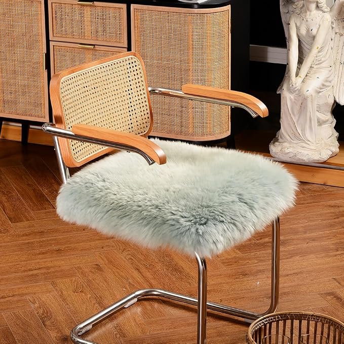 LLB Sheepskin Chair Cushion Non-Slip Back Square Genuine Fur Chair Cover Silky - Image 2
