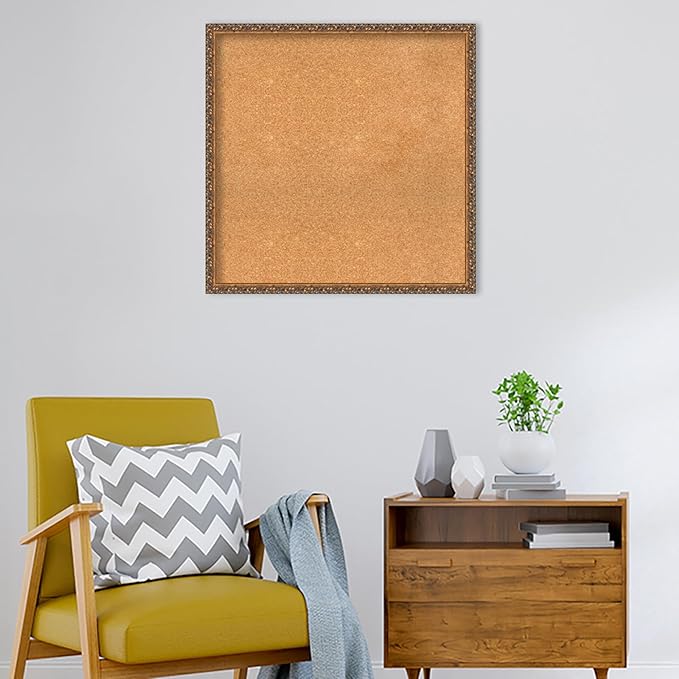 Amanti Art Natural Cork Board for Wall, 30x30 Vision Board with Bronze Frame, Large Corkboard Office Decor for Home Organization, Traditional Corkboard Pinboard to Display Items for Home Organization-DeskLoop Office