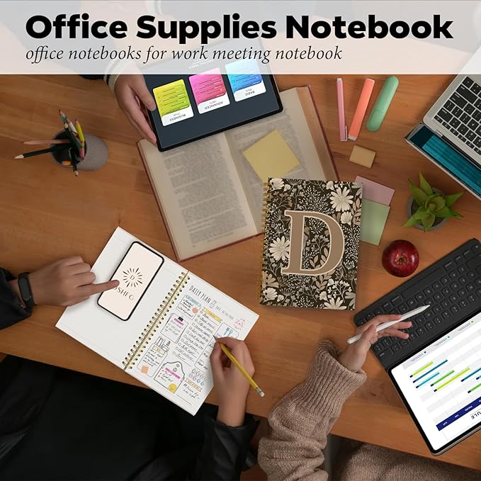 Initial D Personalized Journal Notebook, Boho Floral Journaling Notebooks for Women Girls, Costom Monogrammed Gifts for Women Mom Girls Friends, Letter Spiral Notebook, 5.5x8.3-DeskLoop Office