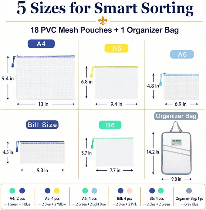 18-Pack Mesh Zipper Pouch Set - Image 2