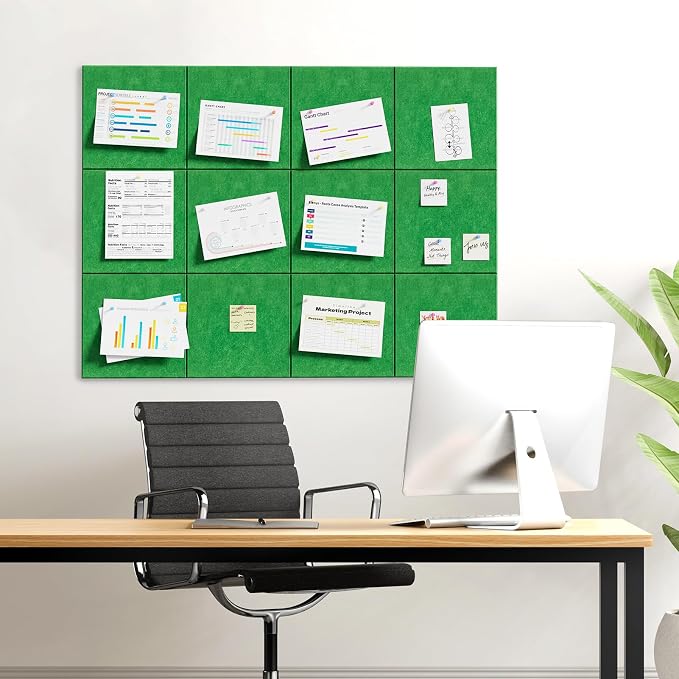MaxGear Felt Bulletin Board 36" x 24", 6 Pack Emerald Green Felt Wall Tiles | - Image 8