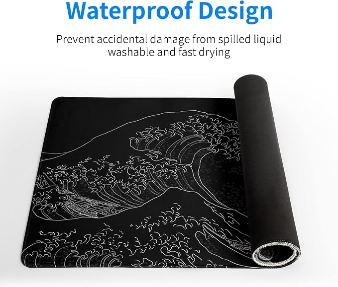 Brecoy Japanese Sea Wave Large Mouse Pad, Anime Black Gaming, Extended Kanagawa - Image 4