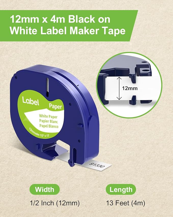 6-Pack Paper Black on White Tape Compatible - Image 2