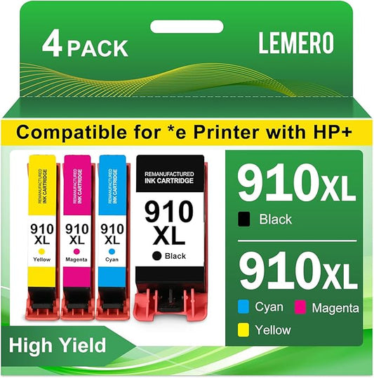 910 XL 910XL Ink Cartridges Combo Pack High Yield Replacement for HP 910XL Ink Cartridges for OfficeJet 8015e 8010 OfficeJet Pro 8025e 8020 8028e, 4-Pack-DeskLoop Office