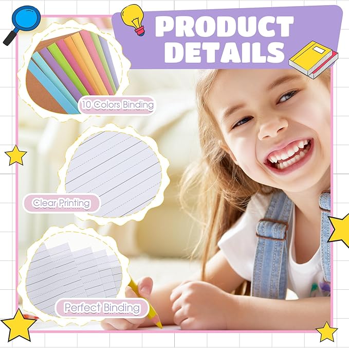 Henoyso 40 Pcs Primary Composition Notebook 9 3/4 x 7 1/2 Inch Kids Journal, Back to School Supplies, K-2 Primary Writing Notebook for Kids Student Draw and Write Story Journal (Colorful Macaron)-DeskLoop Office