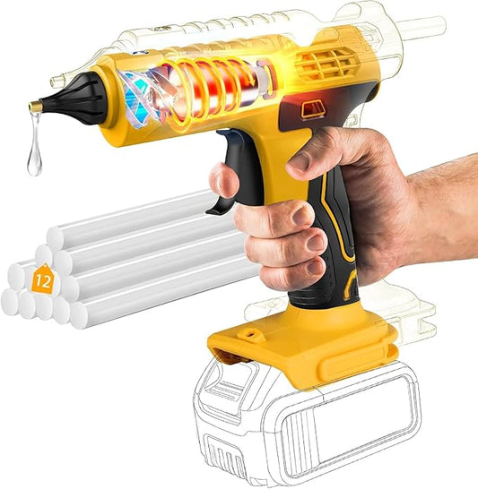 100W Cordless Hot Glue Gun for DeWalt 20V Battery(NO Battery), Full Size Hot Glue Gun Cordless & Rechargeable, Wireless Hot Glue Gun Kit with 12pcs 0.43'' Large Hot Glue Gun Stick Set for Craft & DIY