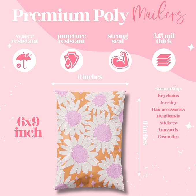 Pretty Package Store Poly Mailer 6x9, 100 Pack | Heavy Duty, Waterproof - Image 3