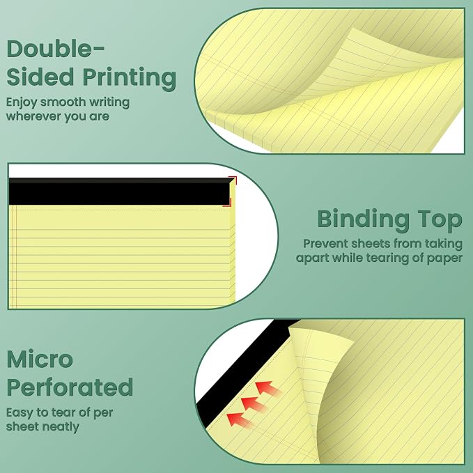 Yellow Legal Pads, 8.5 x 11 Note Pads, 2 Pack College Ruled Notepads 8.5 x 11 - Image 3