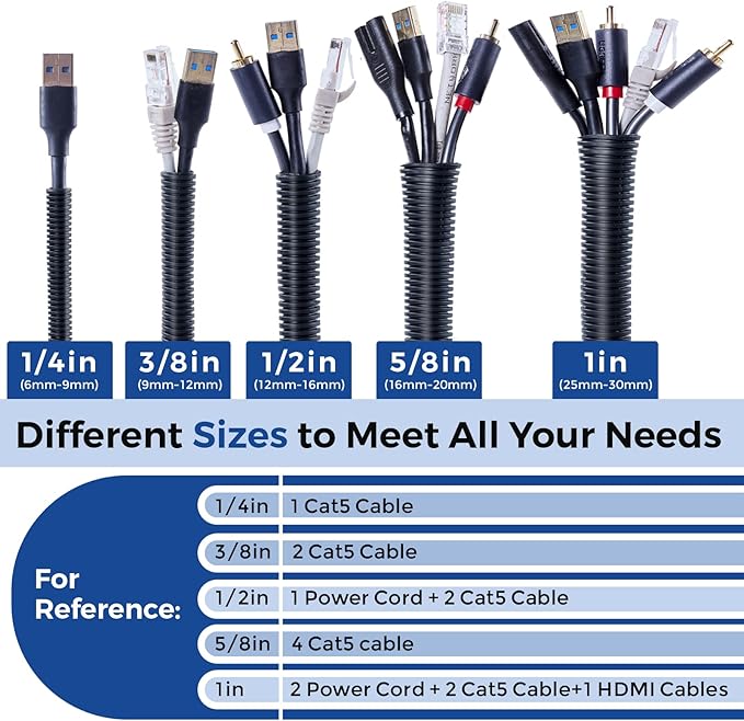 YCLYC 10ft 1/4inch Cable Management, Cable Sleeve Wire Wrap, Cord Wrap - Image 3