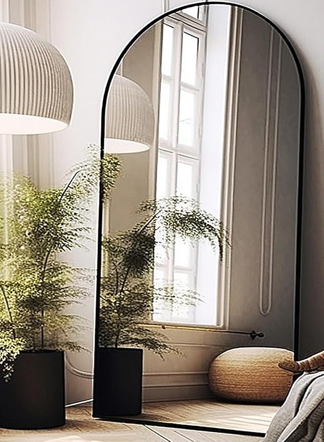 Full Length Mirror, Arched Floor Mirror, 41" x 81" Oversized Full Length Mirror, Freestanding, Full Body Mirror, Arch Mirror Full Length, Wall Mounted Mirror for Bedroom, Black-DeskLoop Office