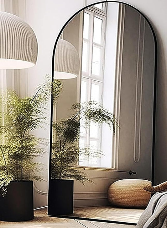Full Length Mirror, Arched Floor Mirror, 41" x 81" Oversized Full Length Mirror, Freestanding, Full Body Mirror, Arch Mirror Full Length, Wall Mounted Mirror for Bedroom, Black-DeskLoop Office