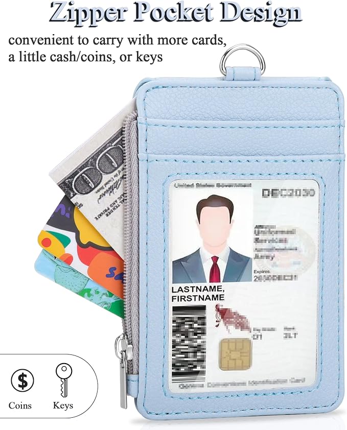 Teskyer ID Badge Holder with Lanyard, Lanyard Wallet, Lychee Cyan | 4-Card - Image 5