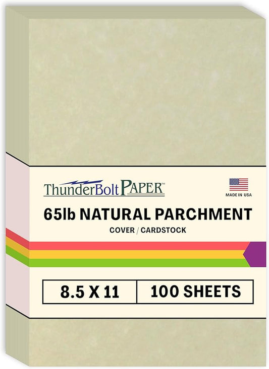 100 Natural Parchment 65lb Cover Paper Sheets 8.5X11 Inches Cardstock Weight Colored Sheets 8.5" X 11" (8.5X11 Inches) Standard Letter|Flyer Size - Printable Old Parchment Semblance-DeskLoop Office