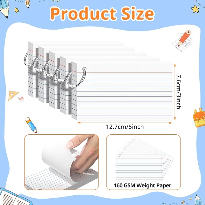 Index Cards 3x5 Inches, Punched Lined Study Card Ruled Flashcards Notecards - Image 2