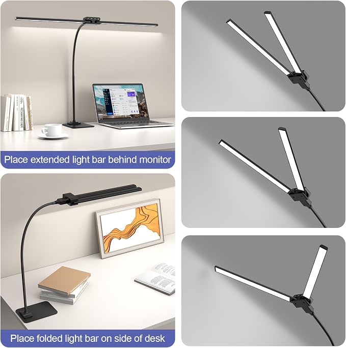 24W Led Desk Lamps with Base for Office Home, 31.5-in Double Head, Dimmable 4 - Image 2