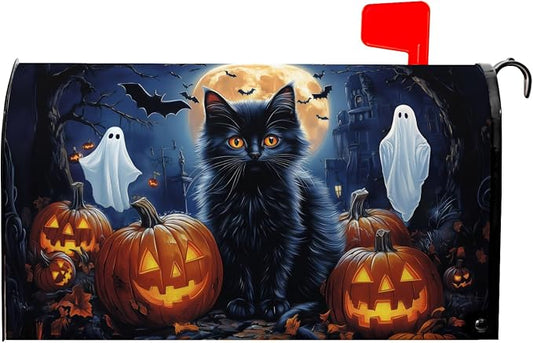 Halloween Night Black Cat Mailbox Covers Pumpkin Maple Leaf Bat Castle Ghost by farg